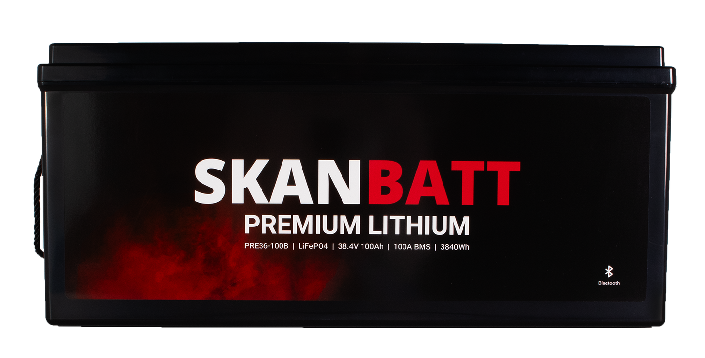 SKANBATT Premium Lithium - 36V 100Ah 100A BMS - 522x268x218mm - Bluetooth - 8 Års garanti