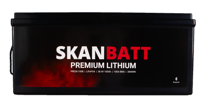 SKANBATT Premium Lithium - 36V 100Ah 100A BMS - 522x268x218mm - Bluetooth - 8 Års garanti