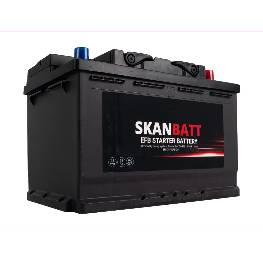 SKANBATT EFB Startbatteri 12V 75AH 760CCA (278x175x190mm) +R