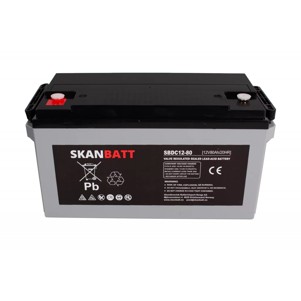 SKANBATT AGM Deep Cycle Batteri 12V 80AH C20 (350x167x182mm) +venstre
