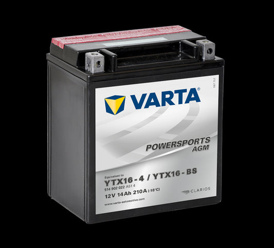 VARTA AGM MC Batteri 12V 14AH 210CCA (150x87x161mm) +venstre YTX16-BS