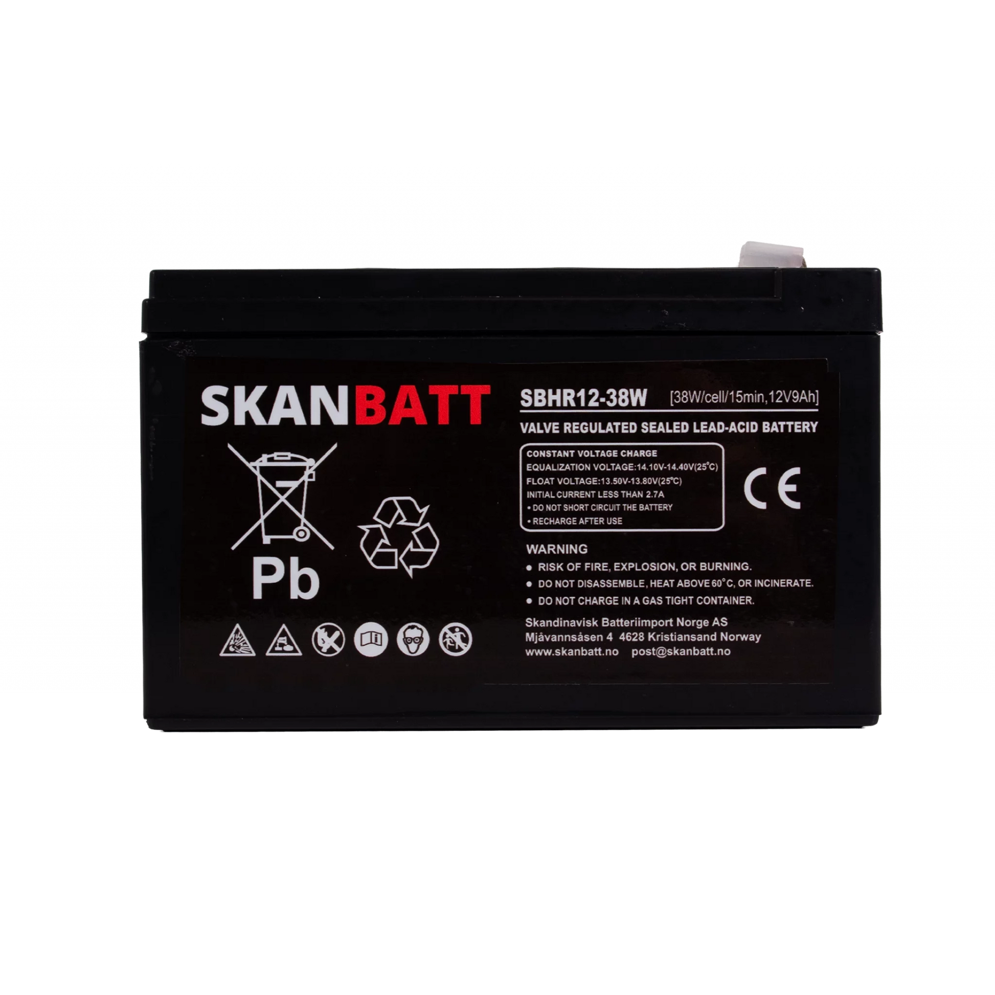 SKANBATT High Rate AGM Batteri 12V 9AH (151x65x93,5mm) F2