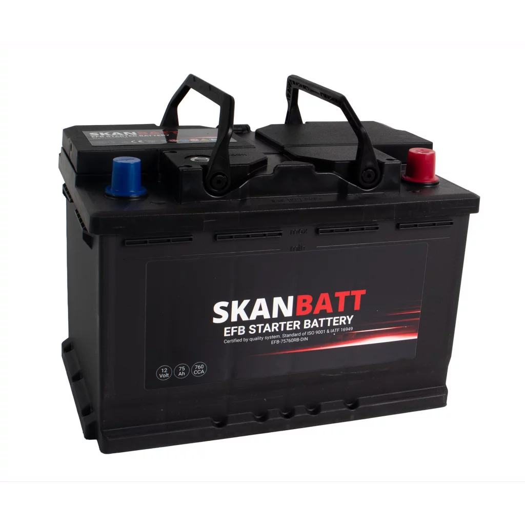 SKANBATT EFB Startbatteri 12V 75AH 760CCA (278x175x190mm) +R