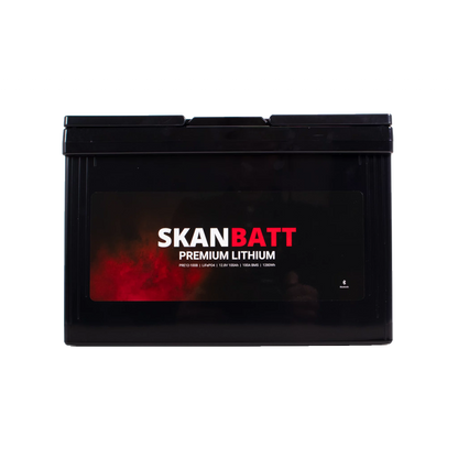 SKANBATT Premium Lithium - 12V 100Ah 100A BMS - 306x172x212mm - Bluetooth - 8 Års garanti