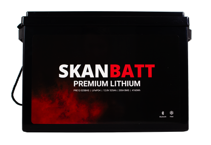 SKANBATT Premium Lithium - 12V 325Ah 200A BMS - 345x190x245mm - Bluetooth - Heat - 8 Års garanti