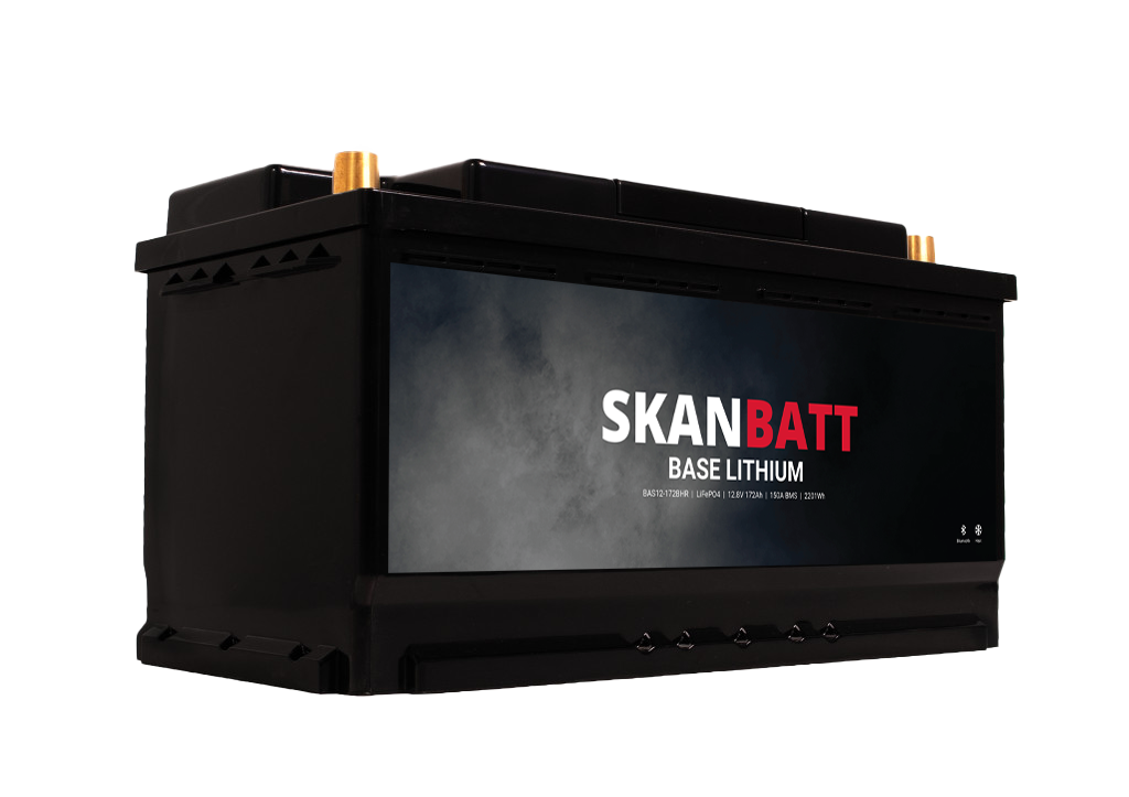 SKANBATT Base Lithium - 12V 172Ah 150A BMS - 355x175x188mm - Bluetooth - Heat - 3 Års garanti - Bobil