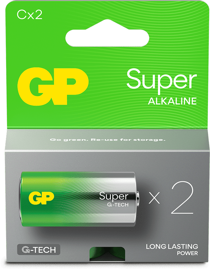 GP Super Alkaline C-batteri, 14A/LR14, 2-pack