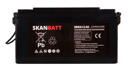 SKANBATT AGM Deep Cycle Batteri 12V 80AH C10 (350x167x182mm) +venstre