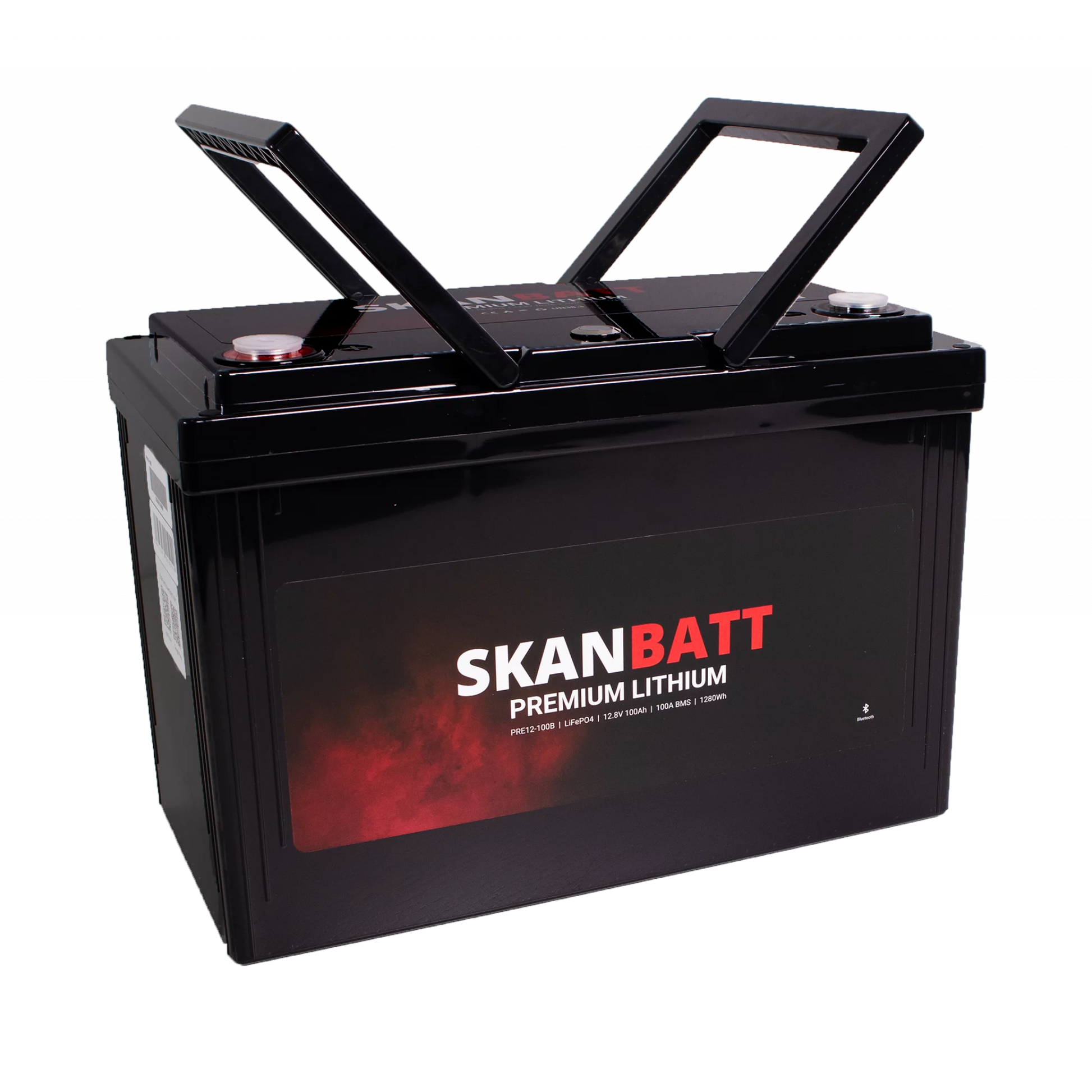 SKANBATT Premium Lithium - 12V 100Ah 100A BMS - 306x172x212mm - Bluetooth - 8 Års garanti