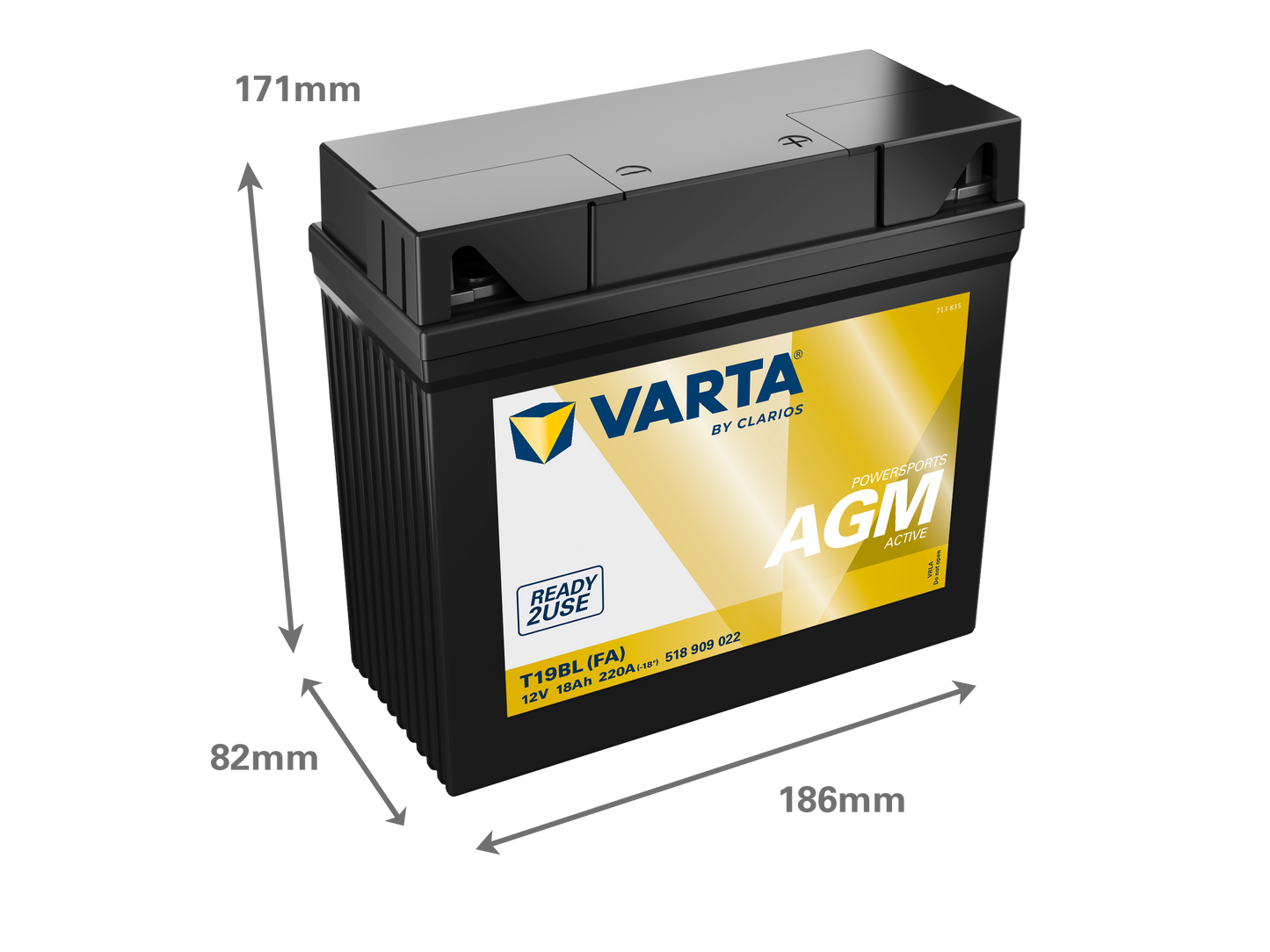VARTA AGM MC Batteri 12V 18AH 220CCA (186x82x171mm) +höger T19BL (FA)