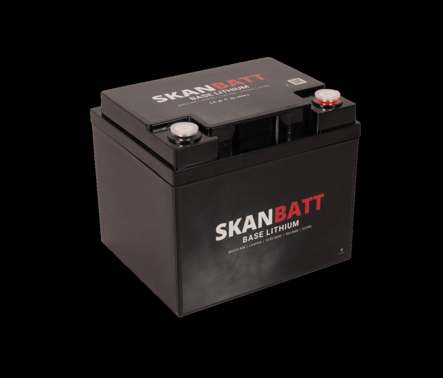 SKANBATT Base Lithium - 12V 40Ah 40A BMS - 198x166x170mm - Bluetooth - 3 Års garanti