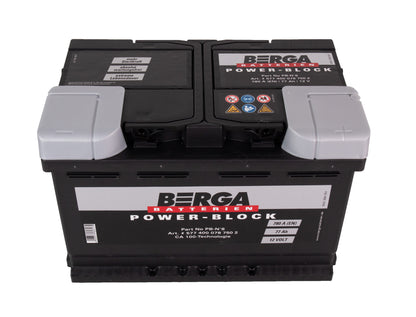 BERGA Power Block 12V 77AH 780CCA shown in angle view