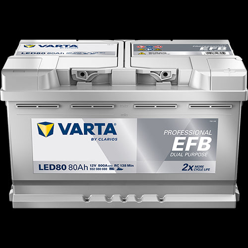 VARTA Fritidsbatteri EFB Batteri 12V 80AH 800CCA (315x175x190/190mm) +høyre LED80 (VAR-930080) - Image 1