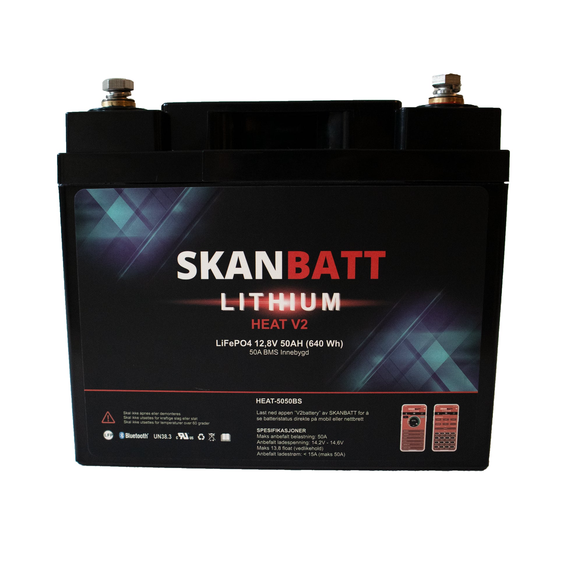 SKANBATT V2 Lithium HEAT Batteri 12V 50Ah 50A BMS (198x166x169mm) - Image 3