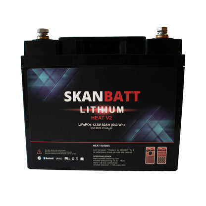 Skanbatt V2 Lithium Heat Batteri 12V 50Ah 50A Bms shown in detail view