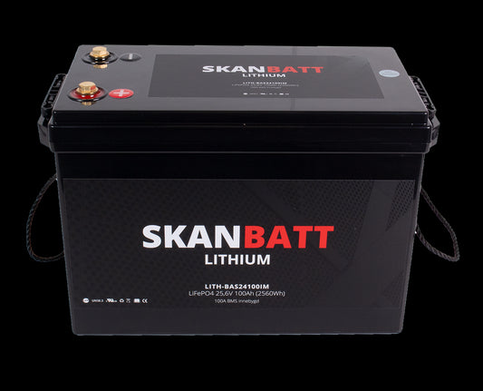 SKANBATT Base Lithium - 24V 100Ah 100A BMS - 330x175x220mm - 3 Års garanti