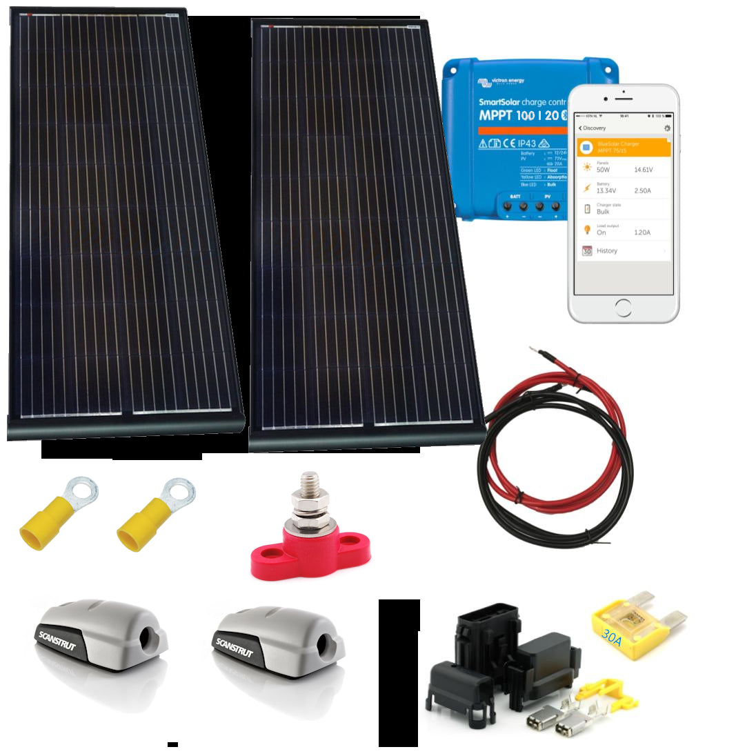 SKANBATT 158x51 - 300W (2x150W) Black Aero komplett kit med Victron BT MPPT - SLIM - Image 1