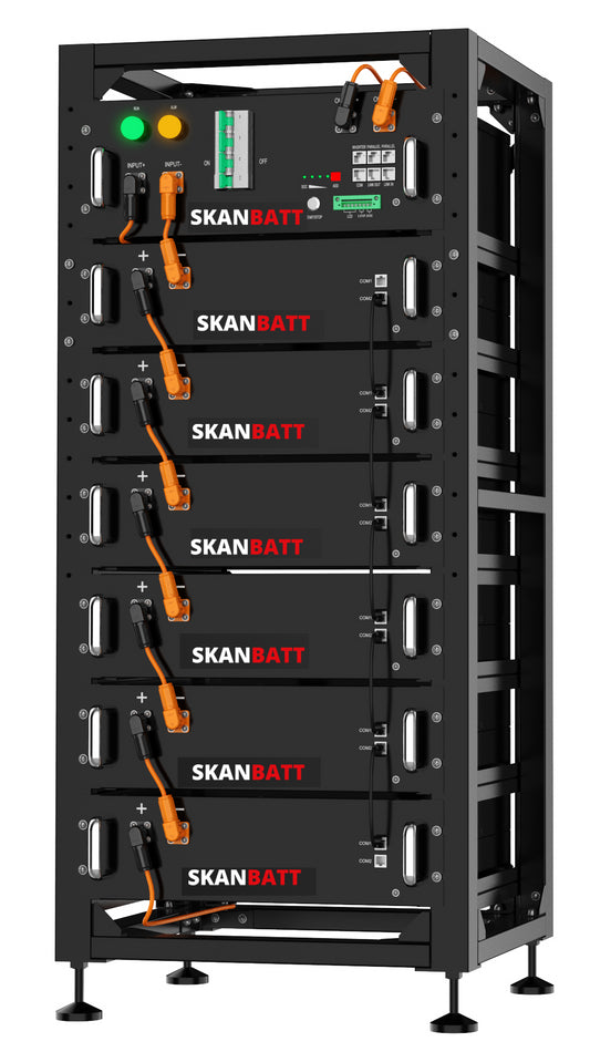 SKANBATT High Volt rack 307,2V - 30,72kWh - Inkludert stativ og BMU - Image 1