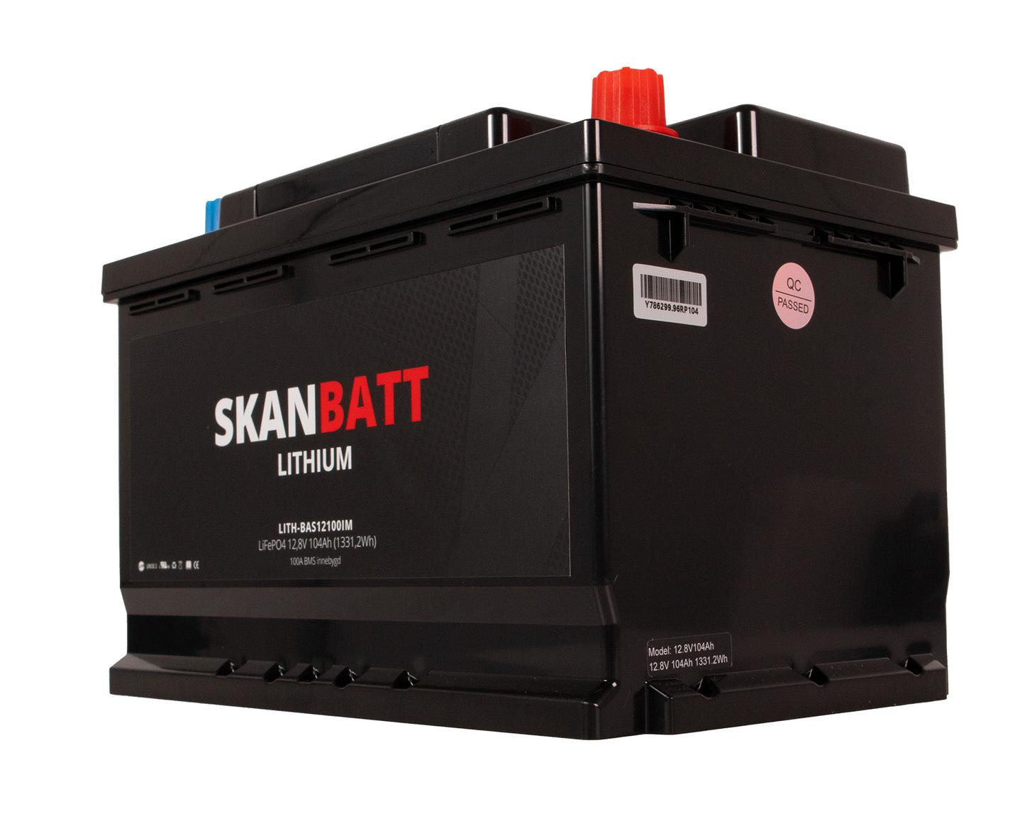 Skanbatt Lithium Batteri 12V 104Ah 100A Bms (279X175X190Mm)