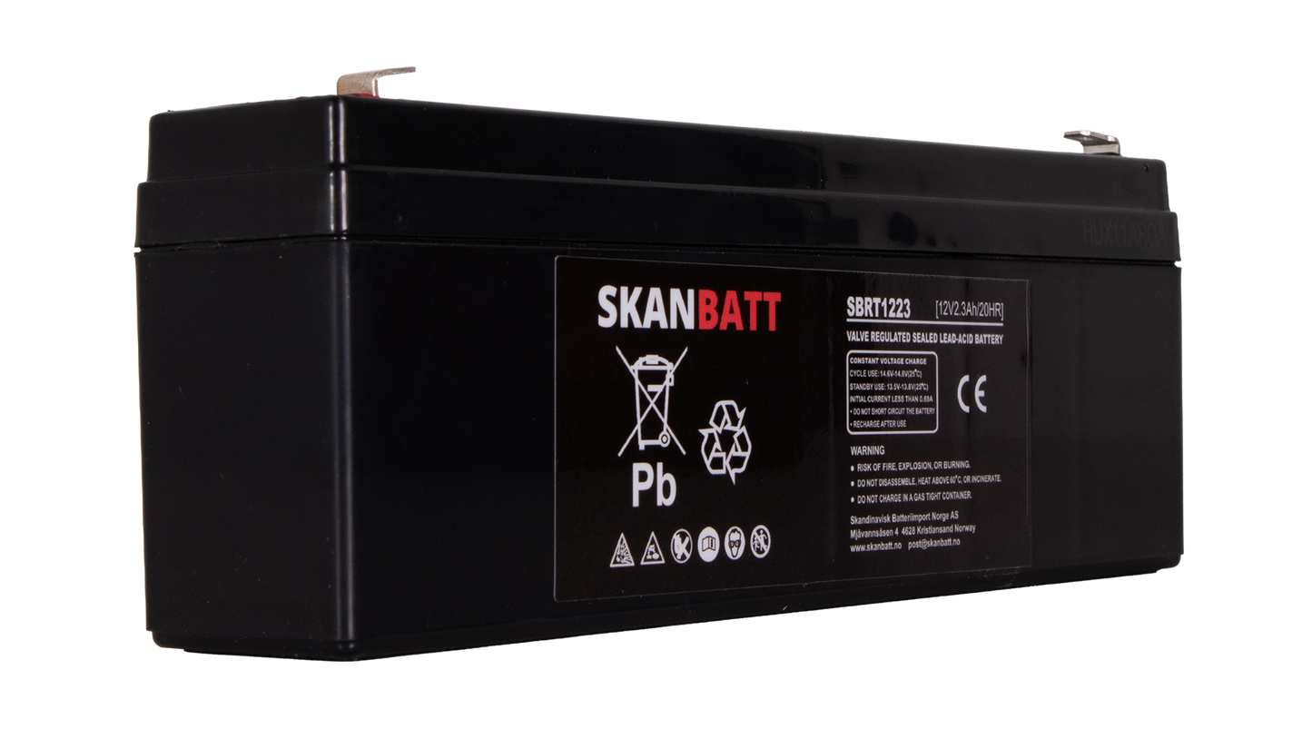 SKANBATT AGM Batteri 12V 2,3AH (178x35x61mm) F1