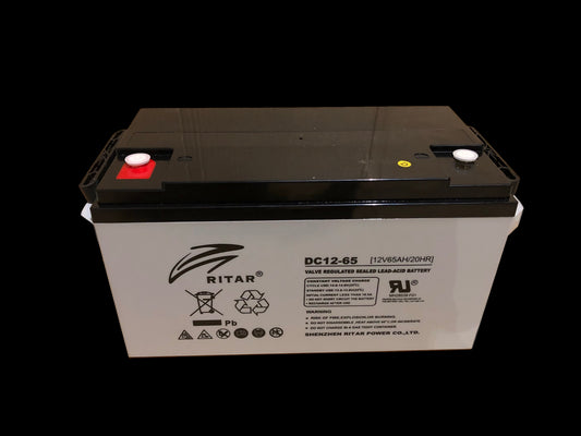 RITAR AGM Deep Cycle Batteri 12V 65AH (350x167x180mm) +venstre (RA12-65) - Image 1