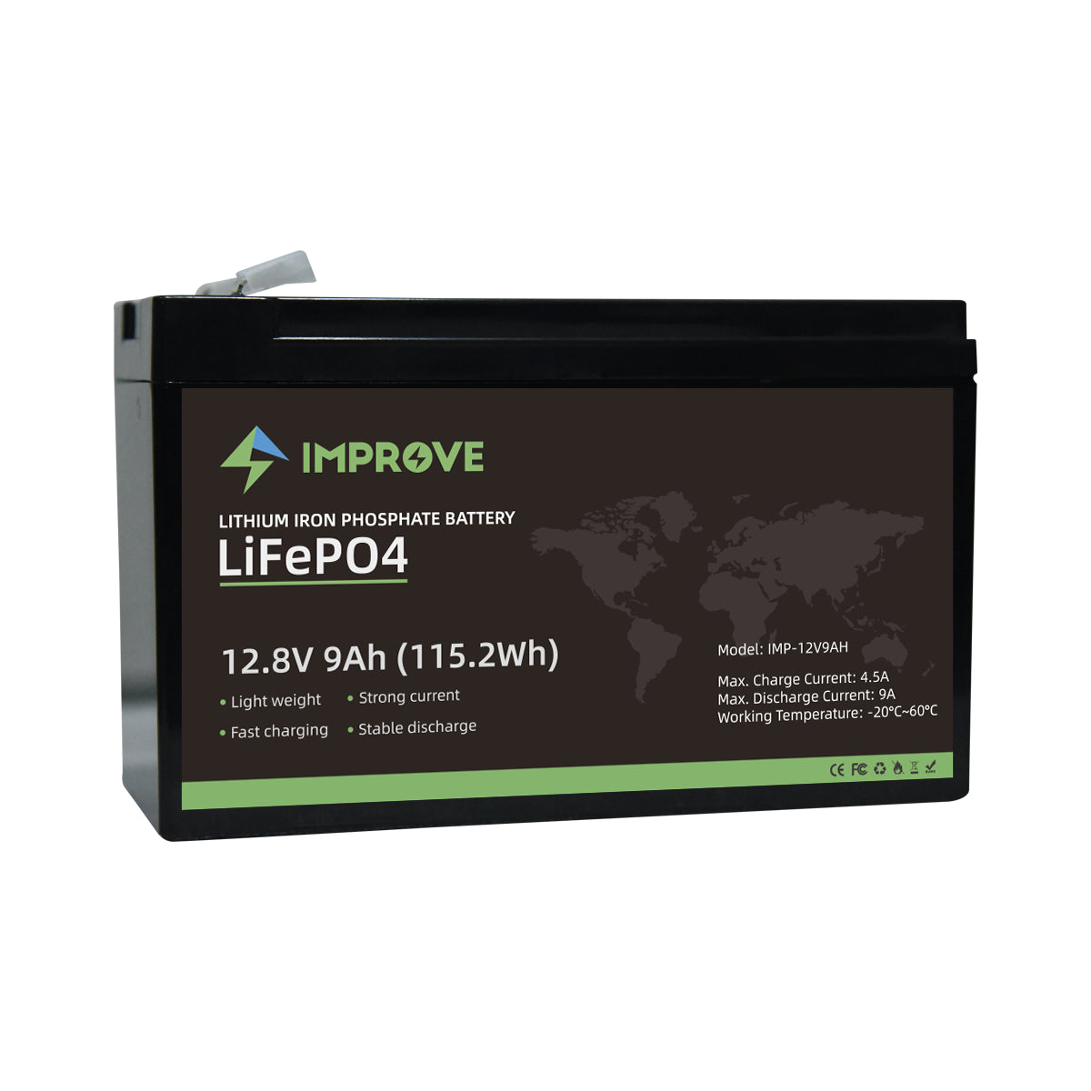 IMPROVE Lithium Batteri 12V 9Ah (LiFePO4) BMS 9A - Image 2