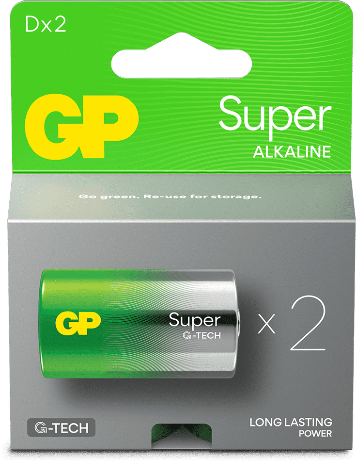 GP Super Alkaline D-batteri, 13A/LR20, 2-pack