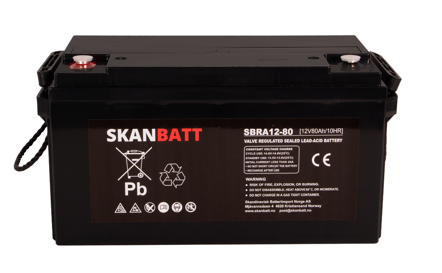 SKANBATT AGM Deep Cycle Batteri 12V 80AH C10 (350x167x182mm) +venstre