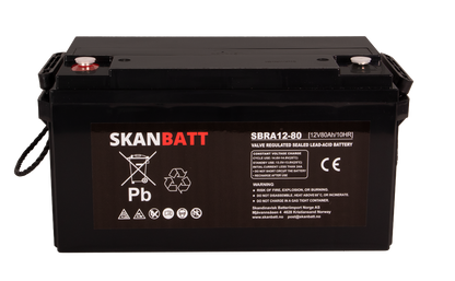 SKANBATT AGM Deep Cycle Batteri 12V 80AH C10 (350x167x182mm) +venstre