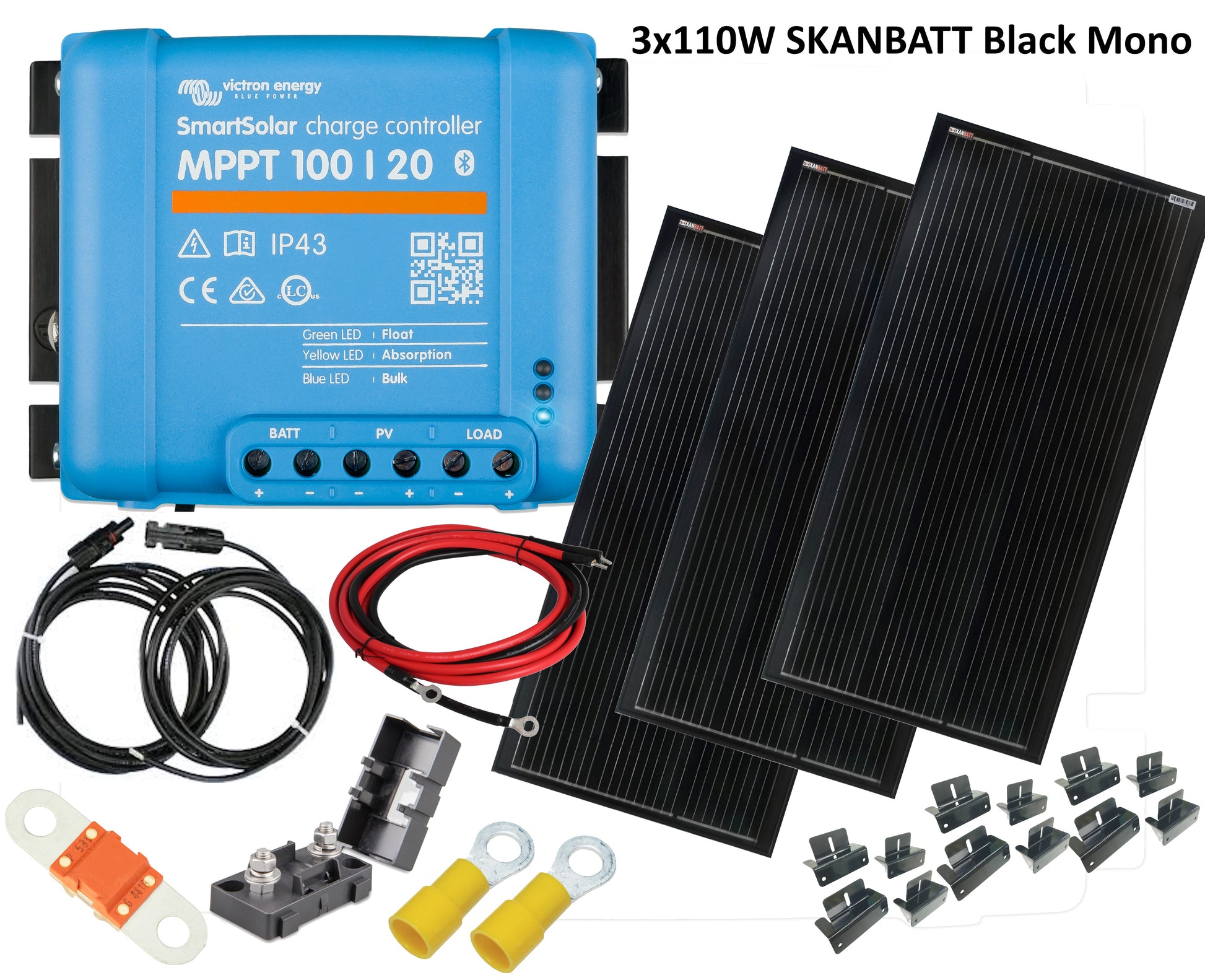 SKANBATT Solcellepakke HYTTE - Medium - 12, 24 og 48V - 330W (3x110W) - Image 1
