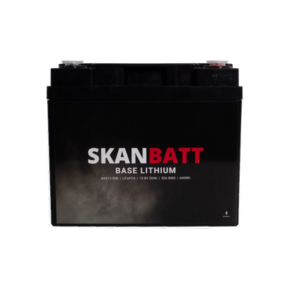 SKANBATT Base Lithium - 12V 50Ah 50A BMS - 198x166x170mm - Bluetooth - 3 Års garanti