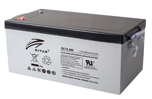 RITAR AGM Deep Cycle Batteri 12V 260AH C10 (520x268x220mm) +høyre - Image 1