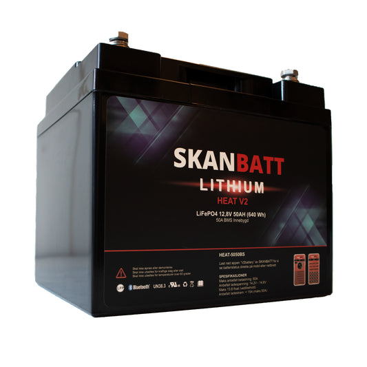 SKANBATT V2 Lithium HEAT Batteri 12V 50Ah 50A BMS (198x166x169mm) - Image 1