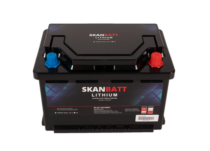 Skanbatt Lithium Batteri 12V 100Ah 100A Bms - Bluetooth - Bobil - 355X176X190Mm shown in angle view