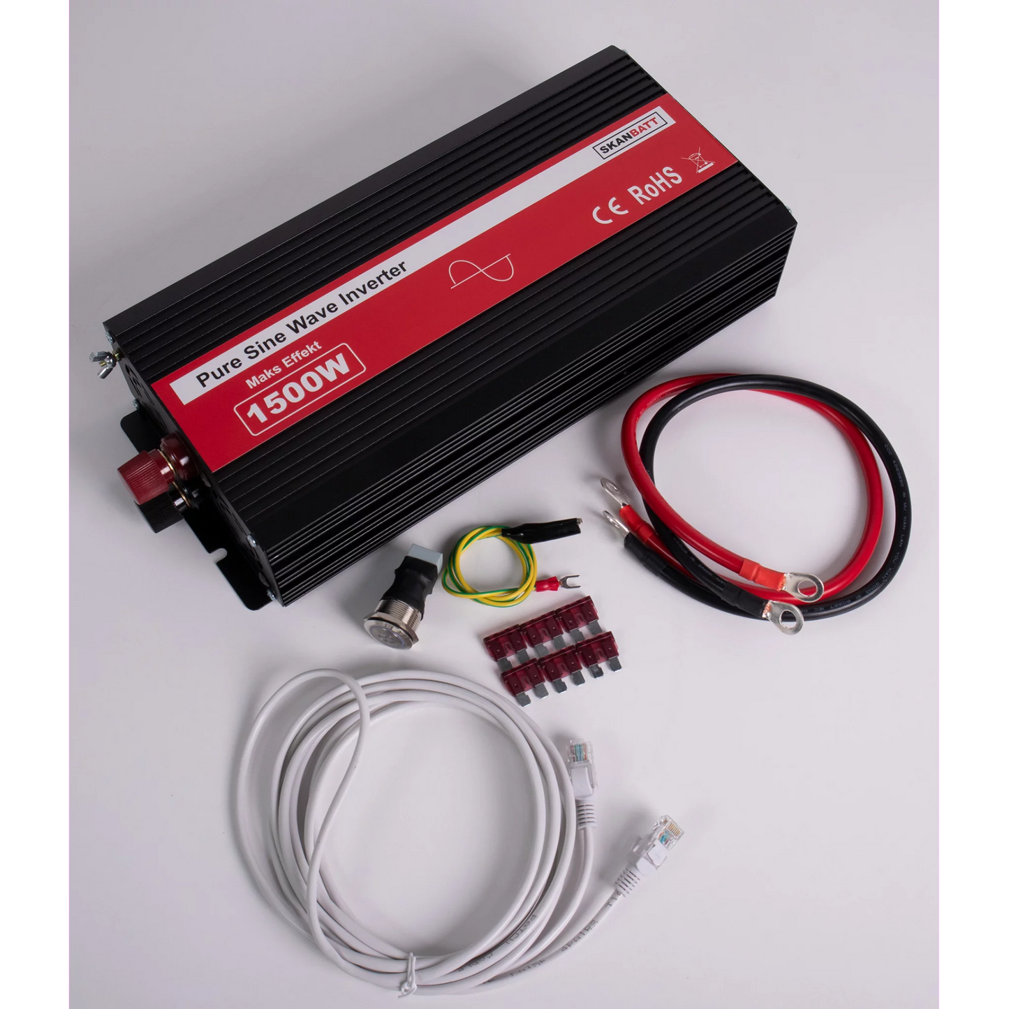 SKANBATT Inverter 12V 1500W Ren Sinus m/Kablet Fjernkontroll NB! KUPPVARE