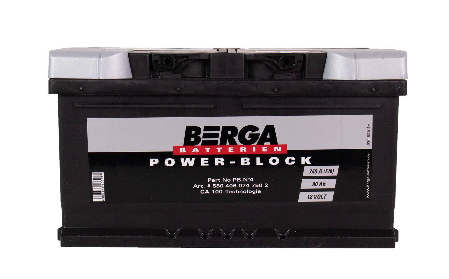 BERGA Power Block 12V 80AH 740CCA label detail