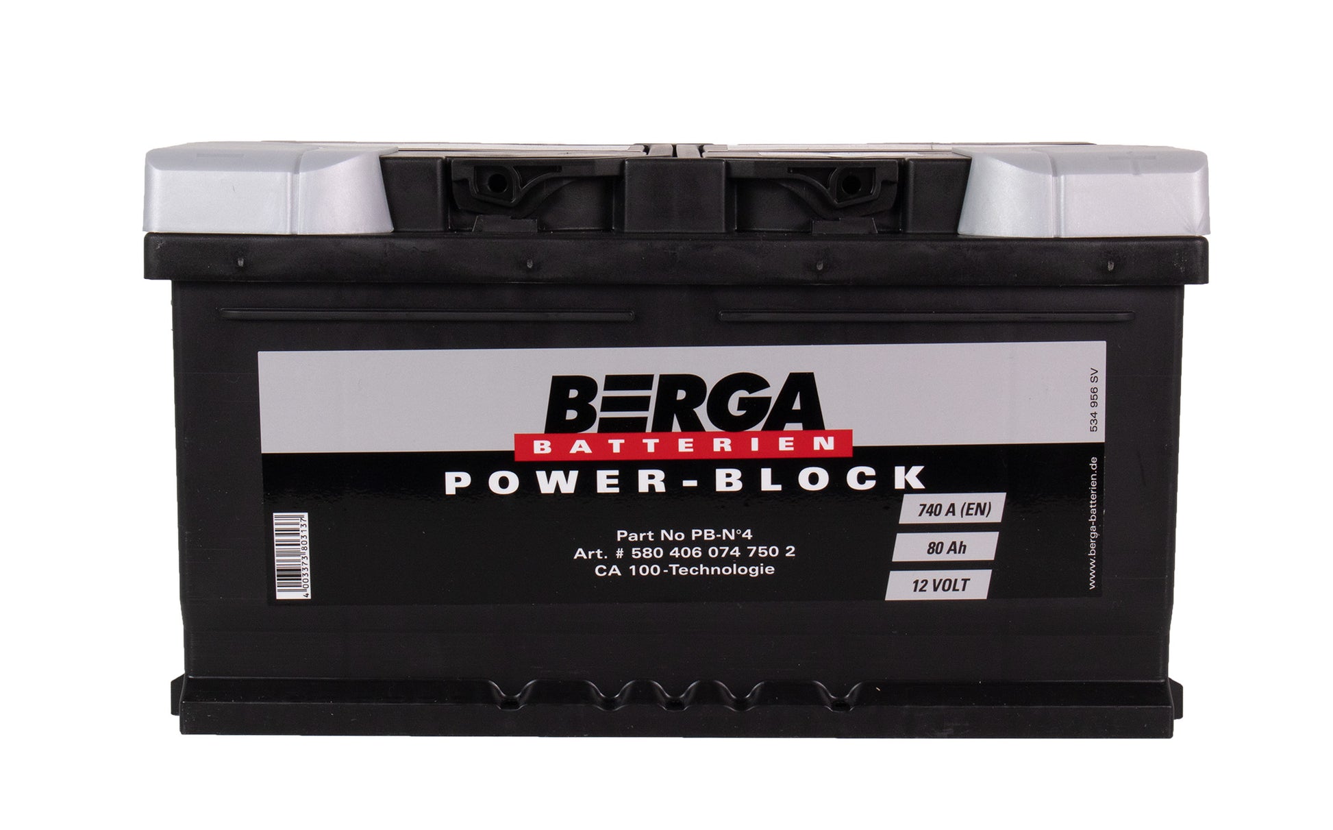 BERGA Power Block 12V 80AH 740CCA label detail