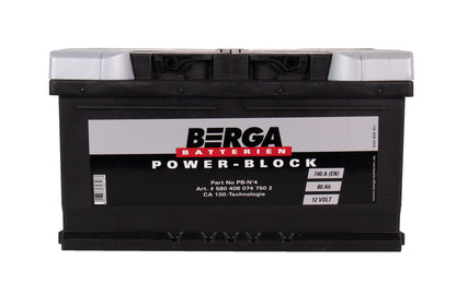 BERGA Power Block 12V 80AH 740CCA label detail