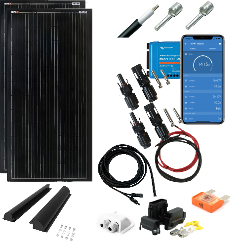 Skanbatt 400W 2X 189,5*55 - Slim 2X200W Black Komplett Kit Med Victron Bt Mppt shown in product view