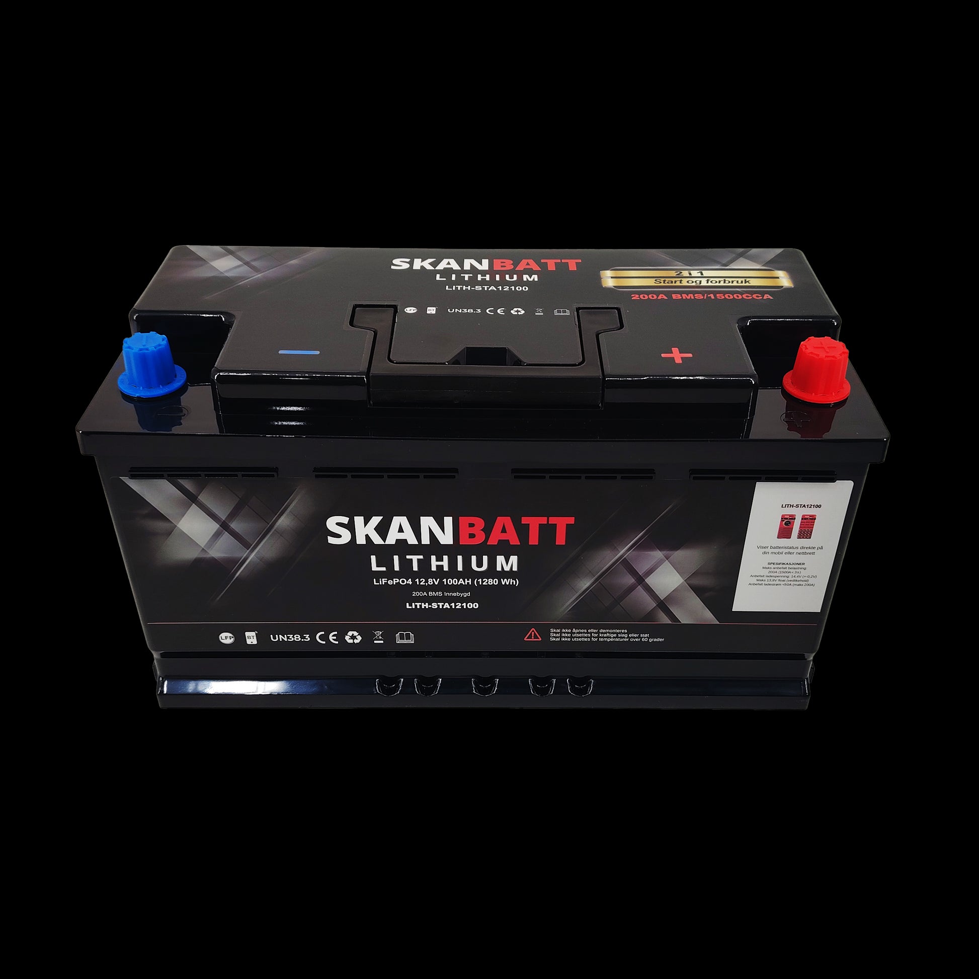 SKANBATT Lithium Start- og forbruksbatteri 12V 100Ah 1500CA - Bluetooth - Image 5