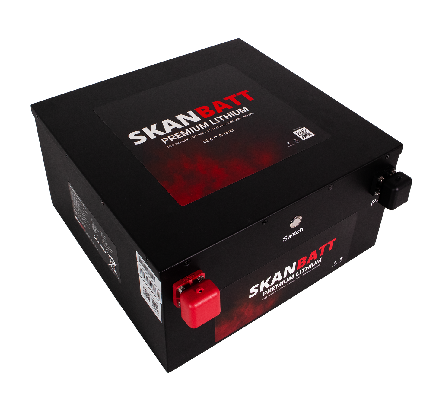 SKANBATT Premium Lithium - 12V 470Ah 200A BMS - 360x350x190mm - Bluetooth - Heat - 8 Års garanti - "Under setet" modell