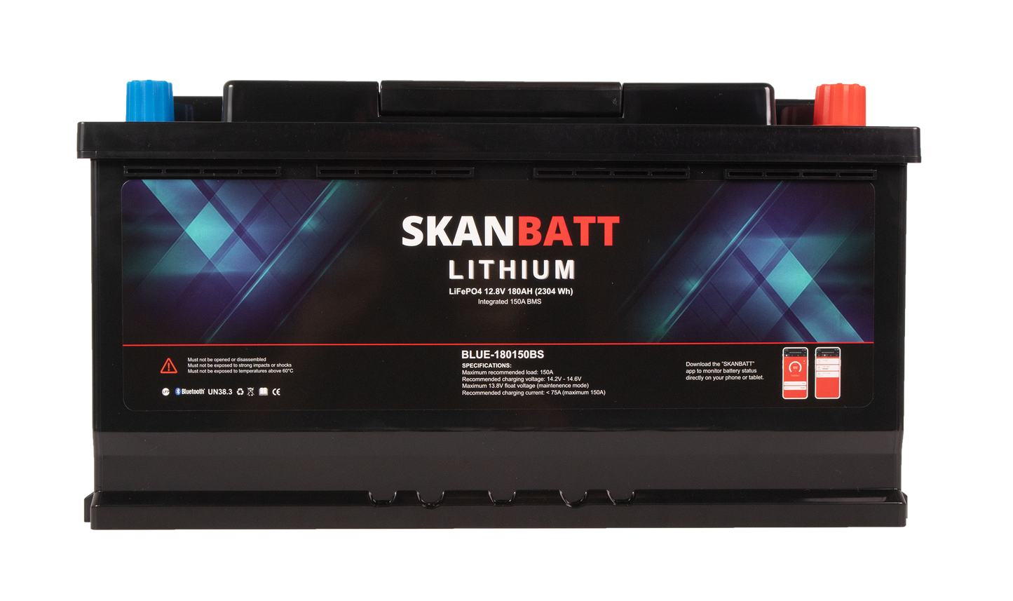 Skanbatt Lithium Batteri 12V 180Ah 150A Bms - Bluetooth - Bobil - 355X176X190Mm shown in detail view