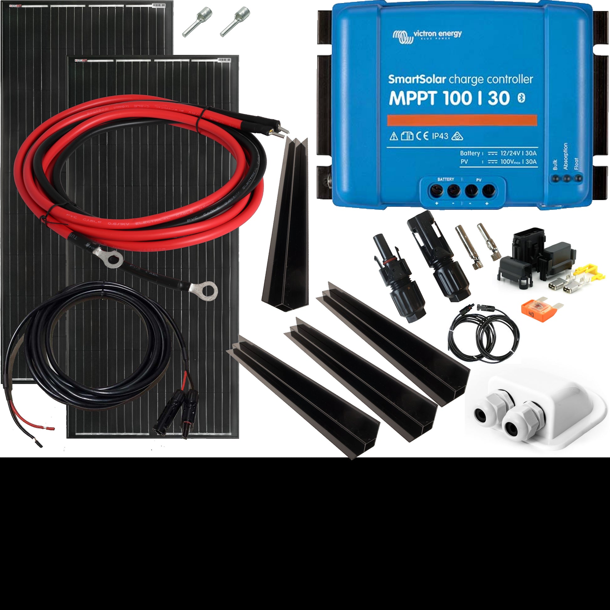 SKANBATT 2x 150x68 - 400w Mono Perc 2x200W Black komplett kit med VICTRON 30A BT MPPT - Image 1