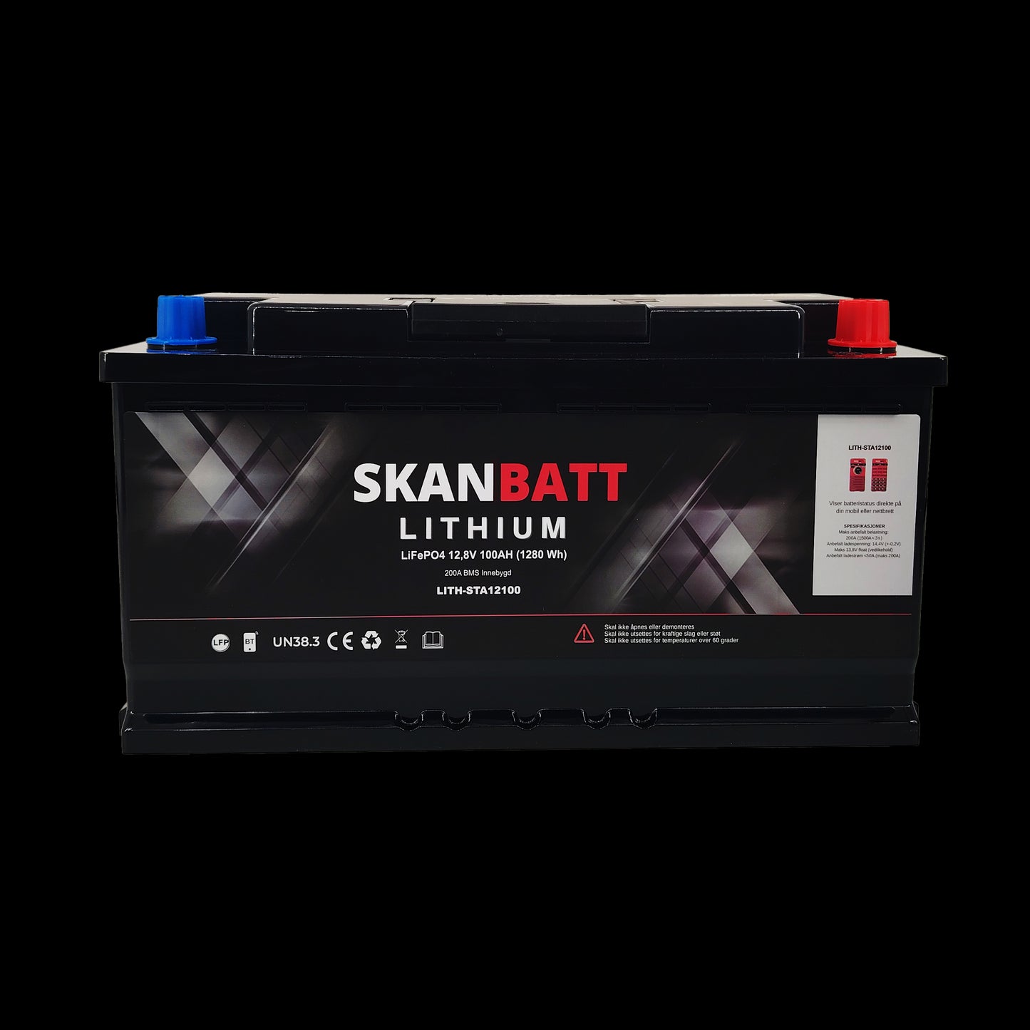 SKANBATT Lithium Start- og forbruksbatteri 12V 100Ah 1500CA - Bluetooth - Image 4