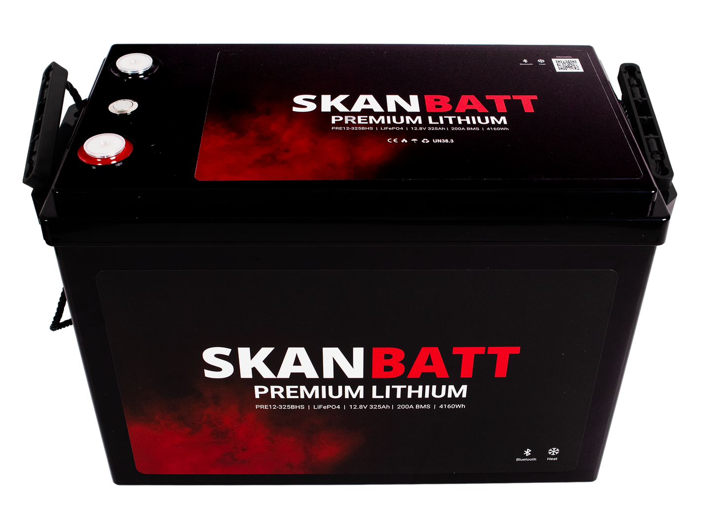SKANBATT Premium Lithium - 12V 325Ah 200A BMS - 345x190x245mm - Bluetooth - Heat - 8 Års garanti