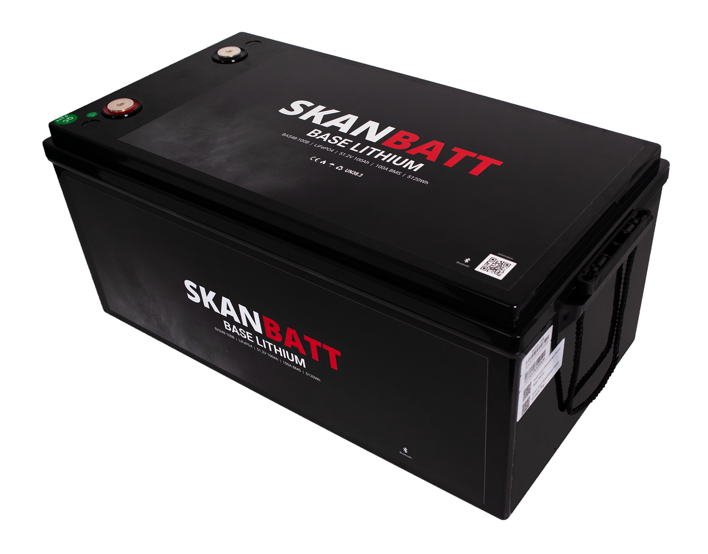 SKANBATT Base Lithium Batteri - 48V 100AH 100A BMS - 522x268x218mm - Bluetooth - 3 Års garanti