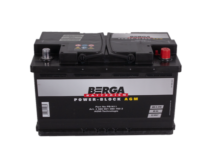 Berga Power Block Agm 12V 80Ah 800Cca shown in angle view