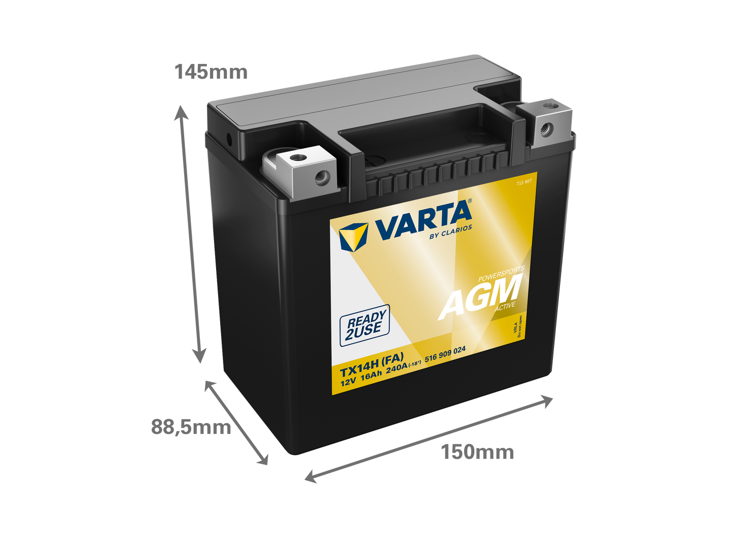 VARTA AGM MC Batteri 12V 16AH 240CCA (150x89x145mm) +vänster TX14H (FA)