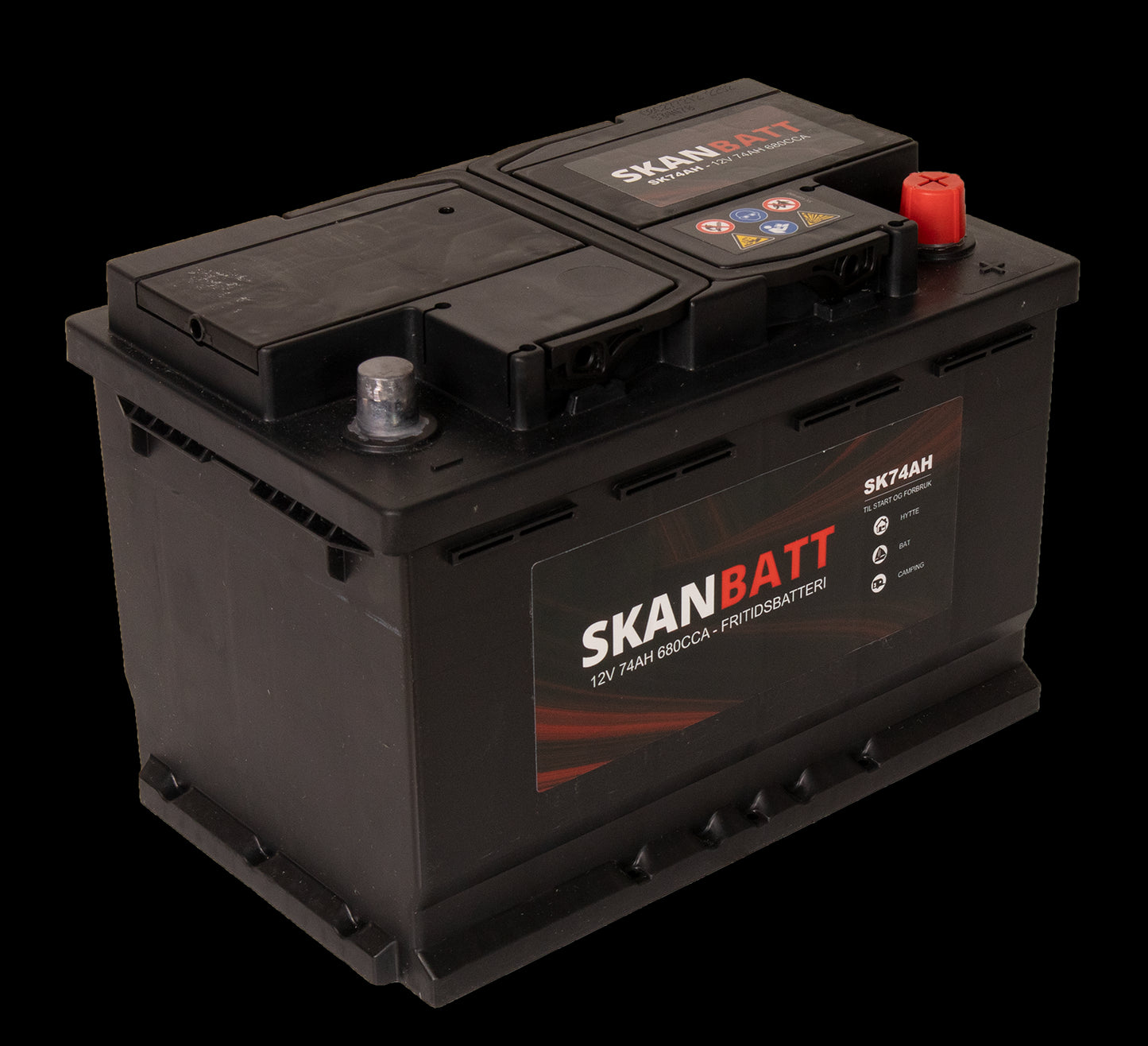 SKANBATT Fritidsbatteri 12V 74AH 680CCA (278x175x190/190mm) +høyre - Image 1