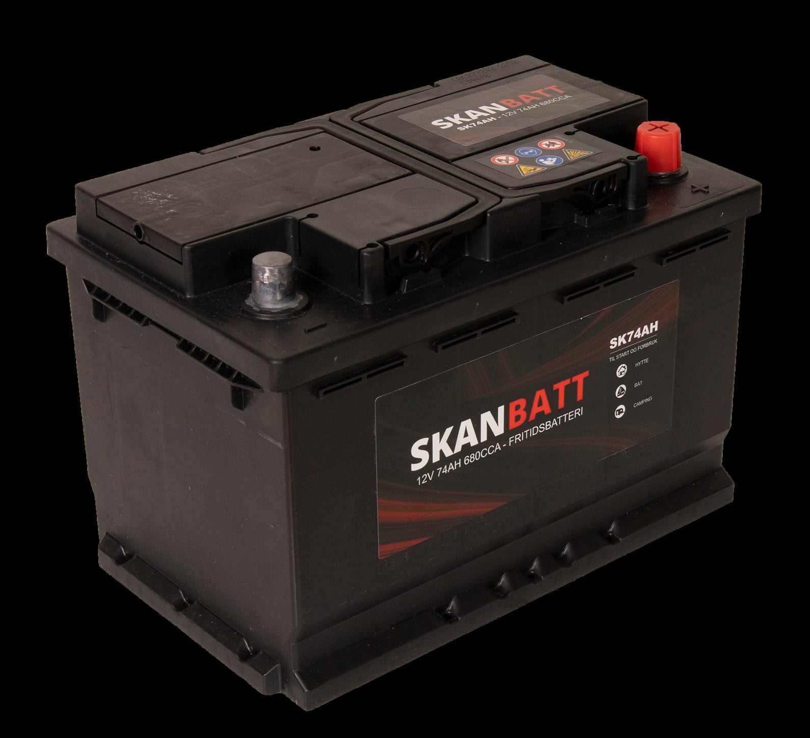 SKANBATT Fritidsbatteri 12V 74AH 680CCA (278x175x190/190mm) +høyre - Image 1